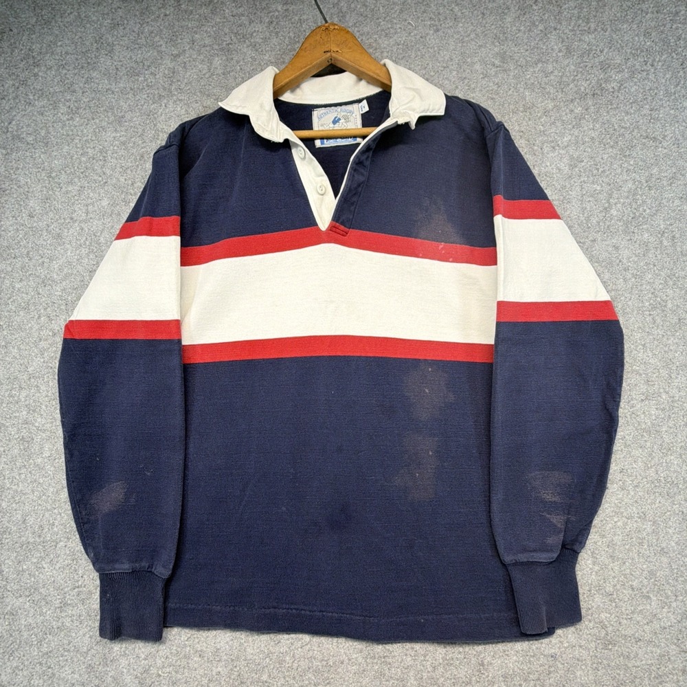 Vintage Lands End Rugby Shirt Mens Medium Striped Made in USA Faded Bleached 90s